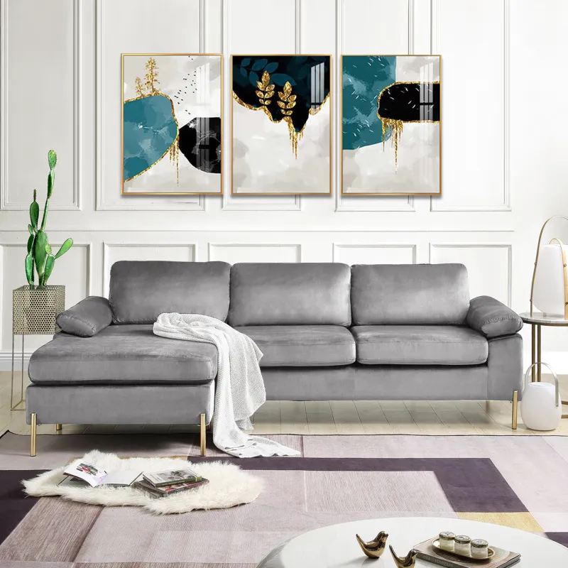 Shannon - Velvet Sectional Sofa With Chaise - Gray