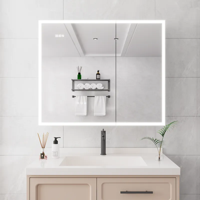 Bathroom Medicine Cabinet With Lights, 36×30" LED Medicine Cabinet With Mirror, Double Door Lighted Medicine Cabinet With Defogger, Dimmer, Clock & Temp Display, 2 Outlets & USB Ports - Silver
