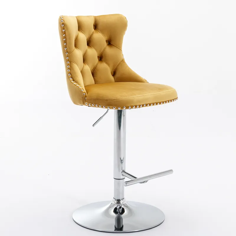 Swivel Velvet Barstools Adjusatble Seat Height From 25-33\", Modern Upholstered Chrome Base Bar Stoo