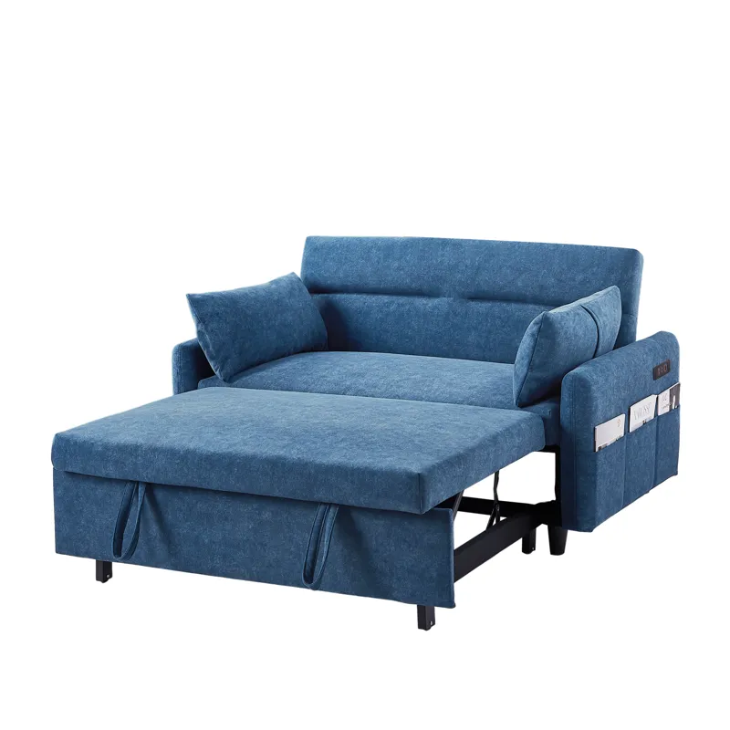 Pull Out Sleep Sofa Bed Loveseats Sofa Couch With Adjsutable Backrest, Storage Pockets, 2 Soft Pillo