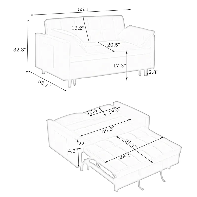 Folding Sofa Bed With Adjustable Back Access To Sofa Recliner Single Bed Adult Modern Chair Bed - Pi