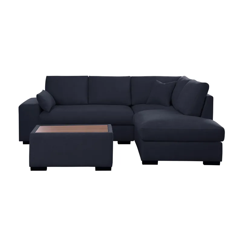 Joshua - 100\"W Dark Gray Woven Fabric Sectional Sofa With Right Facing Chaise and Console Ottoman