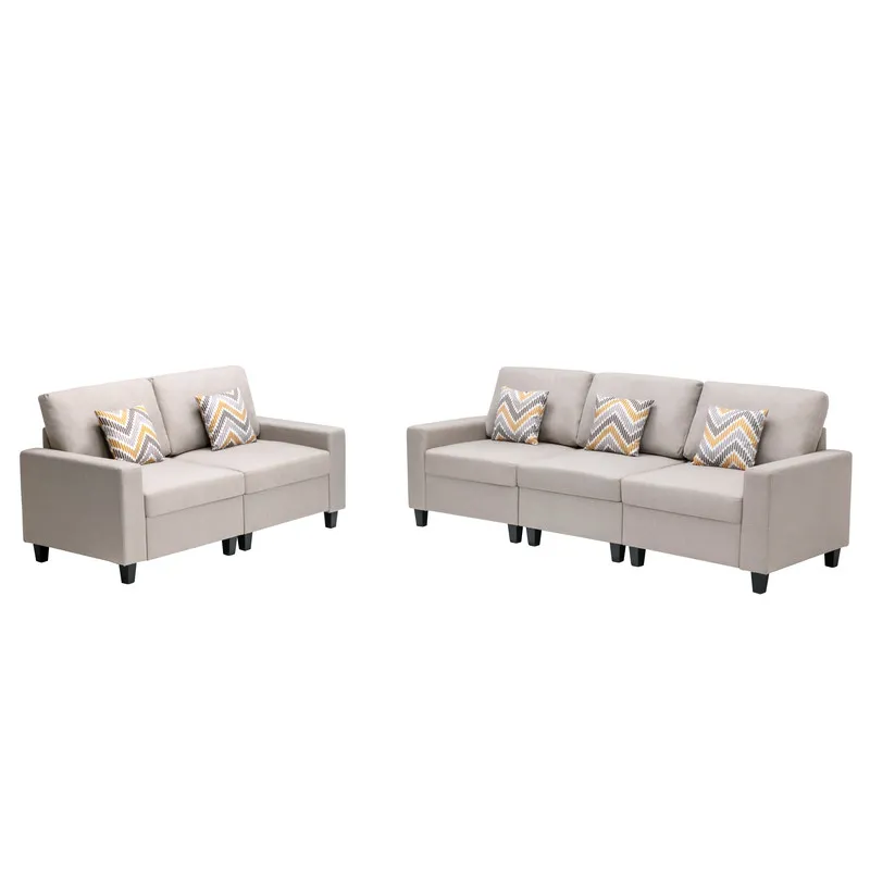 Nolan - Linen Fabric Sofa And Loveseat Living Room With Pillows And Interchangeable Legs (Set of 2) 