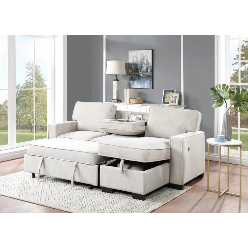 Estelle - Fabric Reversible Sleeper Sectional With Storage Chaise Drop-Down Table 2 Cup Holders And 