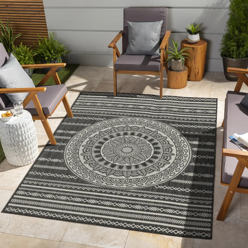 Sunshine - 2\'7\" X 7\'3\" Indoor / Outdoor, Area Rug - Anthracite - Polypropylene