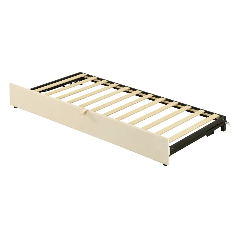 Twin Size Upholstered Daybed With Pop Up Trundle - Beige