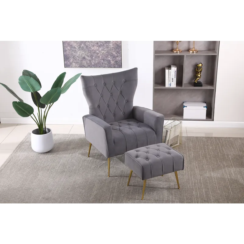 Modern Accent Chair With Ottoman, Comfy Armchair For Living Room, Bedroom, Apartment, Office - Gray