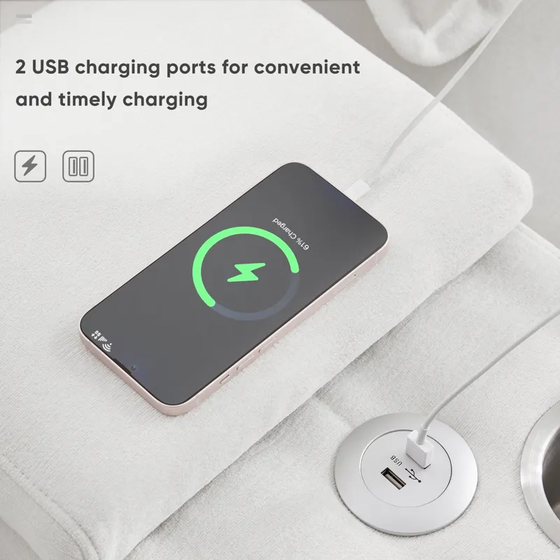 Modern U Shaped Sofa With Console, Cupholders And USB Ports, 6 Seat Upholstered Symmetrical Indoor F