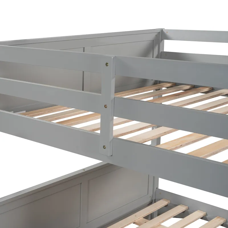 Full Over Full Bunk Bed With Twin Size Trundle - Gray