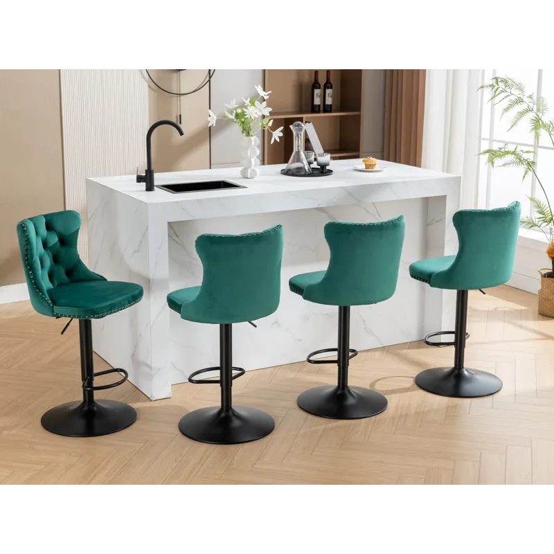 Swivel Velvet Barstools Adjusatble Seat Height, Modern Upholstered Bar Stools With Backs Comfortable