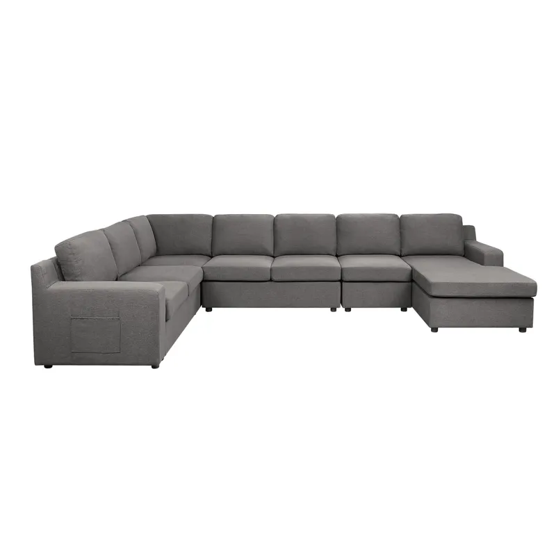 Waylon - 7-Seater U-Shape Sectional Sofa Chaise With Pocket - Gray
