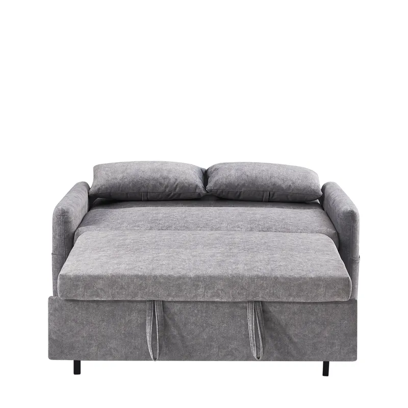 Pull Out Sleep Sofa Bed Loveseats Sofa Couch With Adjsutable Backrest, Storage Pockets, 2 Soft Pillo
