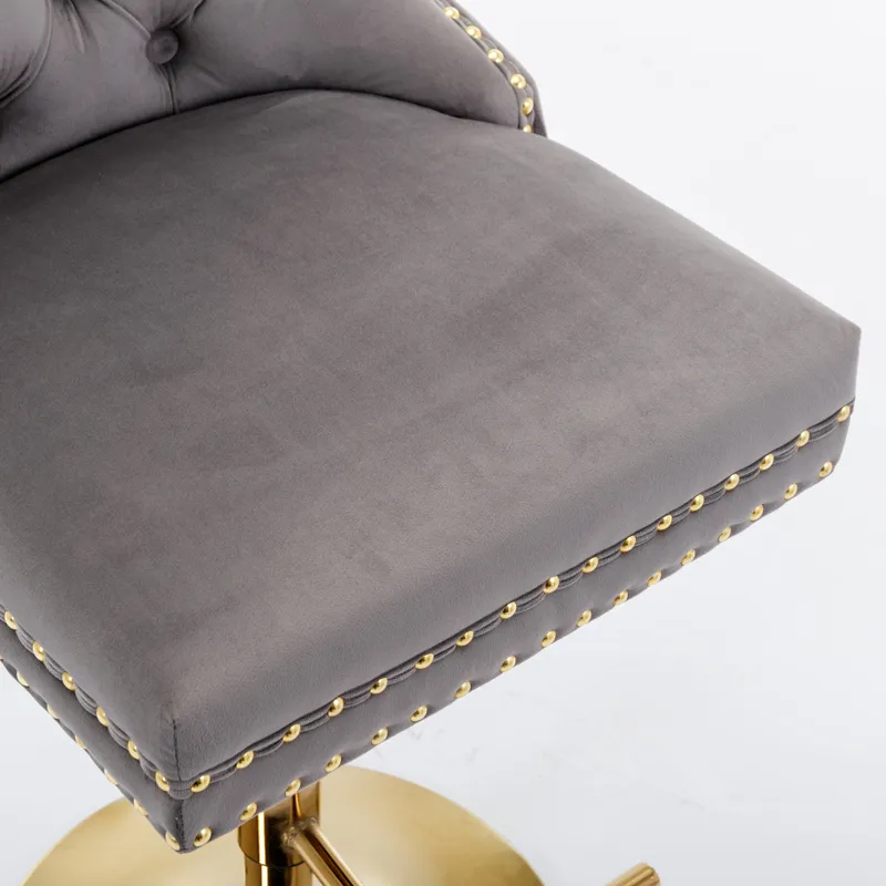 Thick Golden Swivel Velvet Barstools Adjusatble Seat Height From 25-33\", Modern Upholstered Bar Sto