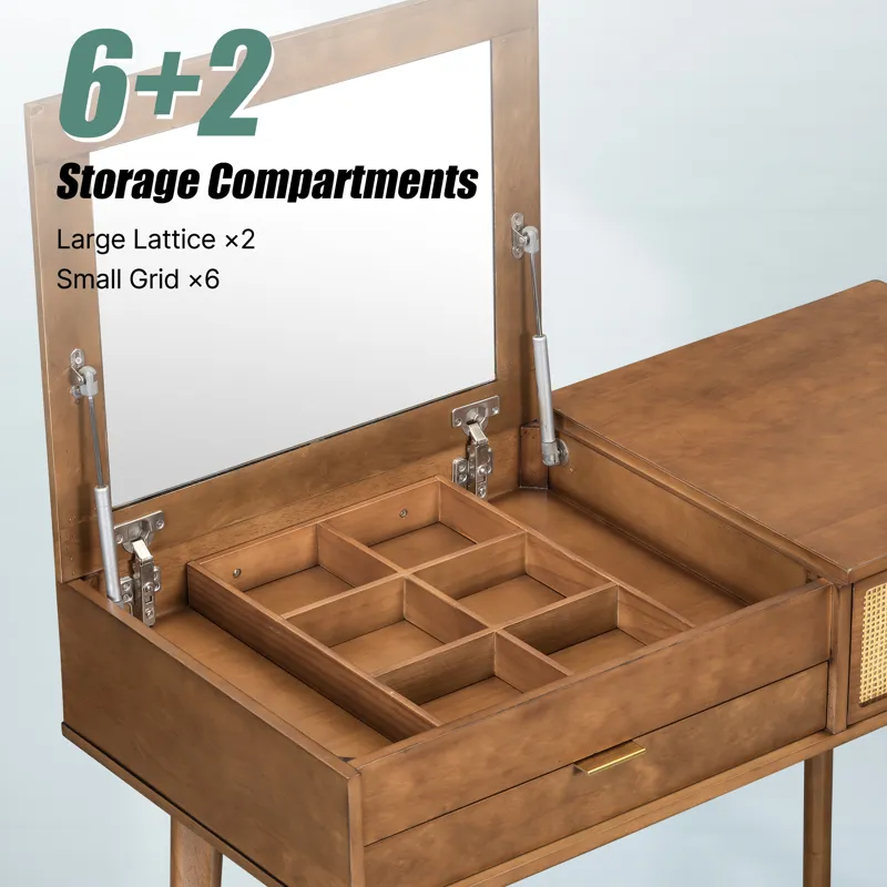 Classic Wood Makeup Vanity Set With Flip-Top Mirror And Stool, Dressing Table With Three Drawers And