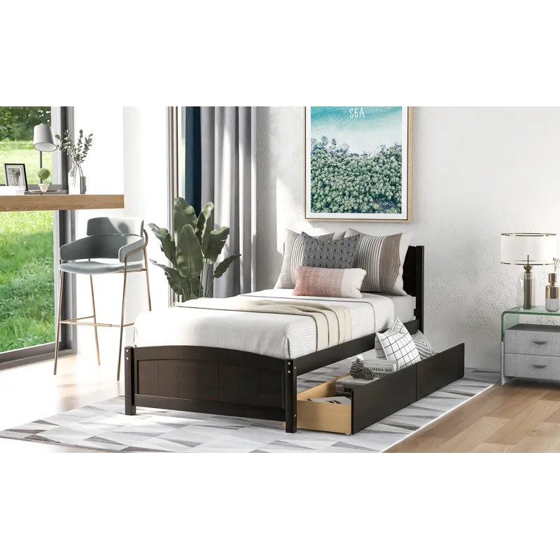 Twin Size Platform Bed With Two Drawers - Espresso