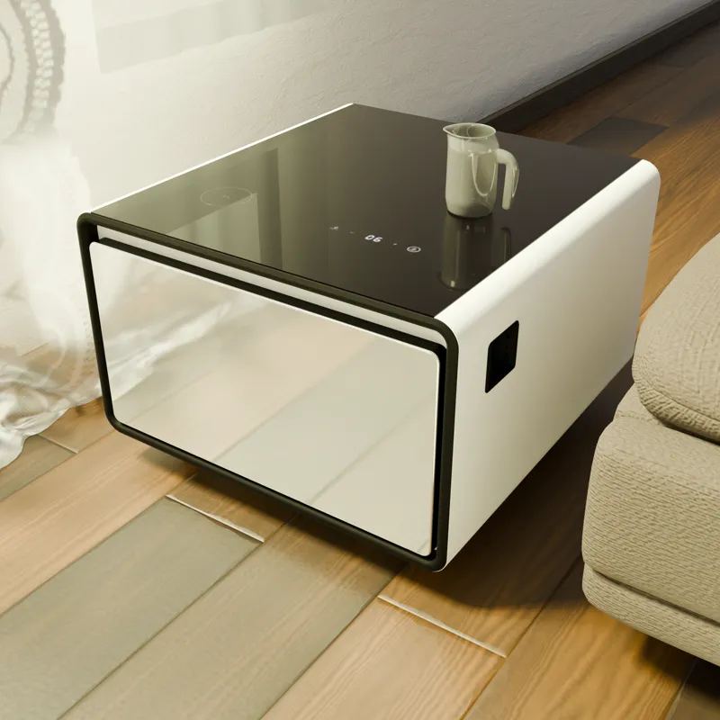 Modern Smart Side Table With Built-In Fridge, Wireless Charging, Temperature Control, Power Socket, 