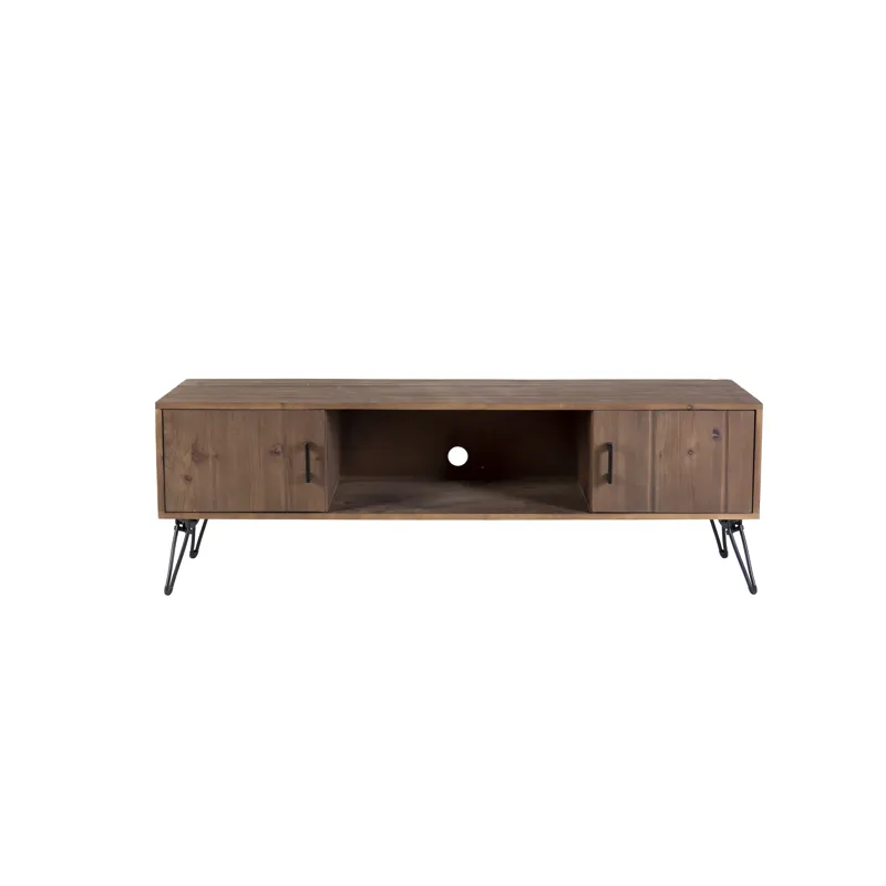 Industrial Style Reclaimed Wood Media TV Stand With Storage Cabinet For Living Media Room - Natural