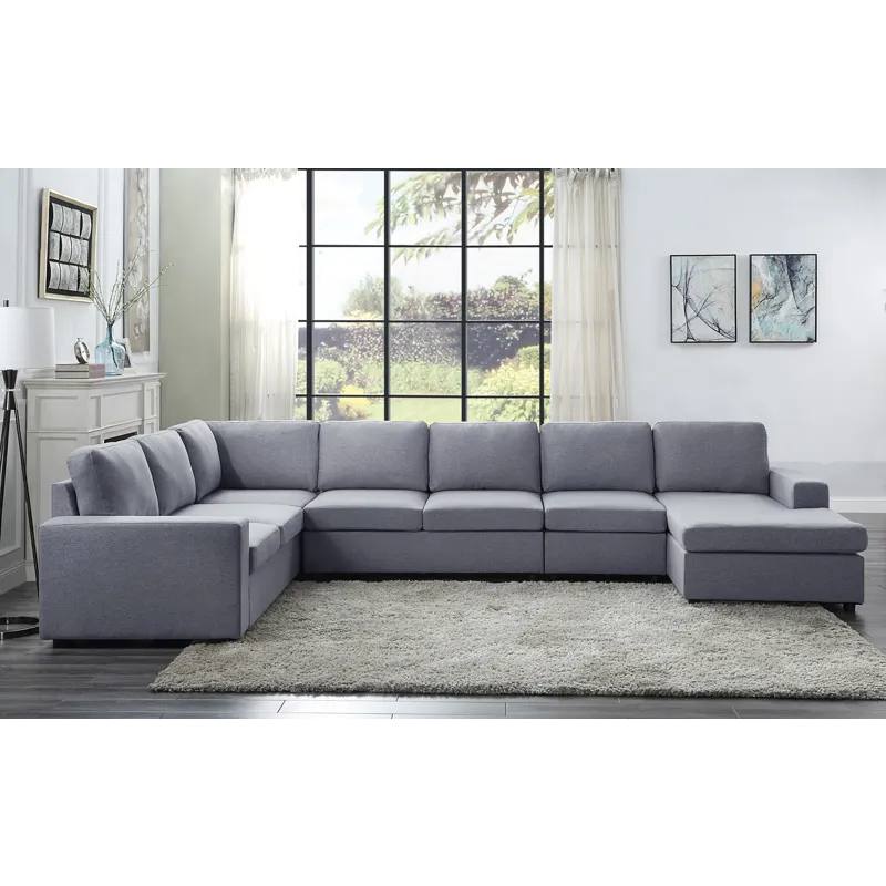 Tifton - Linen 7 Seat Reversible Modular Sectional Sofa Chaise - Light Gray