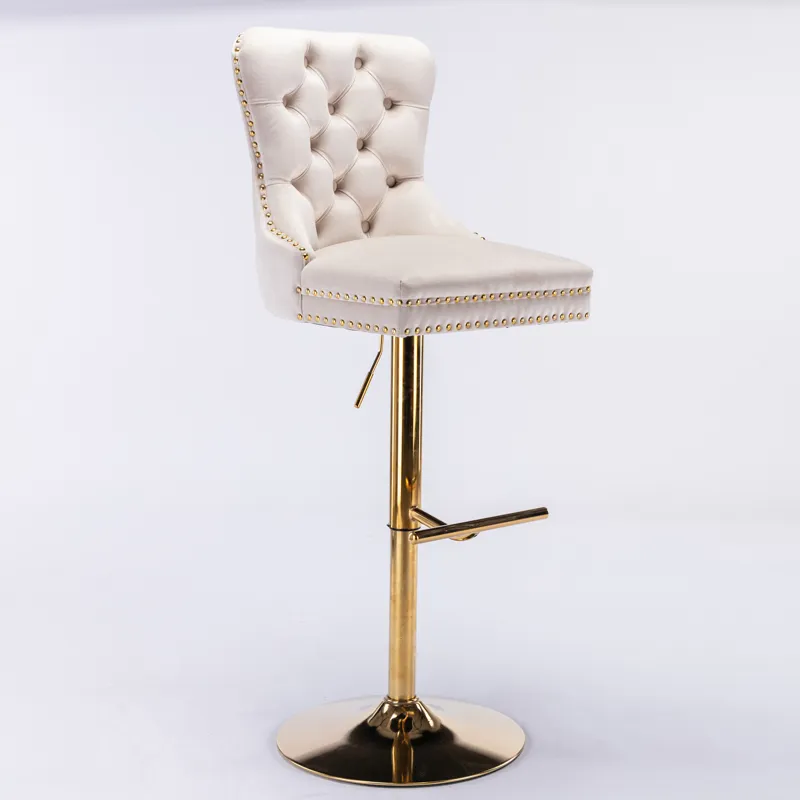 Thick Golden Swivel Velvet Barstools Adjusatble Seat Height From 27-35\", Modern Upholstered Bar Sto