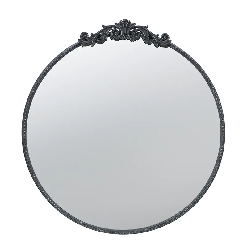 Classic Design Mirror With Round Shape And Baroque Inspired Frame For Bathroom, Entryway Console Lea