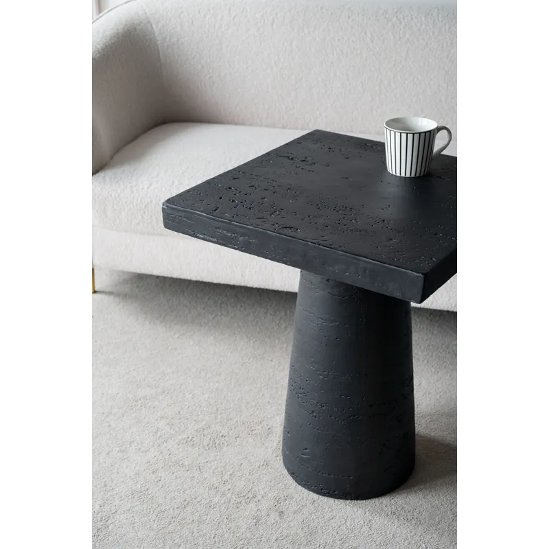 Square Side Table With Pedestal Base - Black