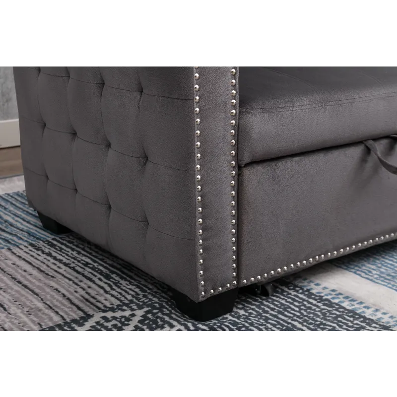 Reversible Sectional Storage Sleeper Sofa Bed, L-Shape 2 Seat Sectional Chaise With Storage, Skin-Fe