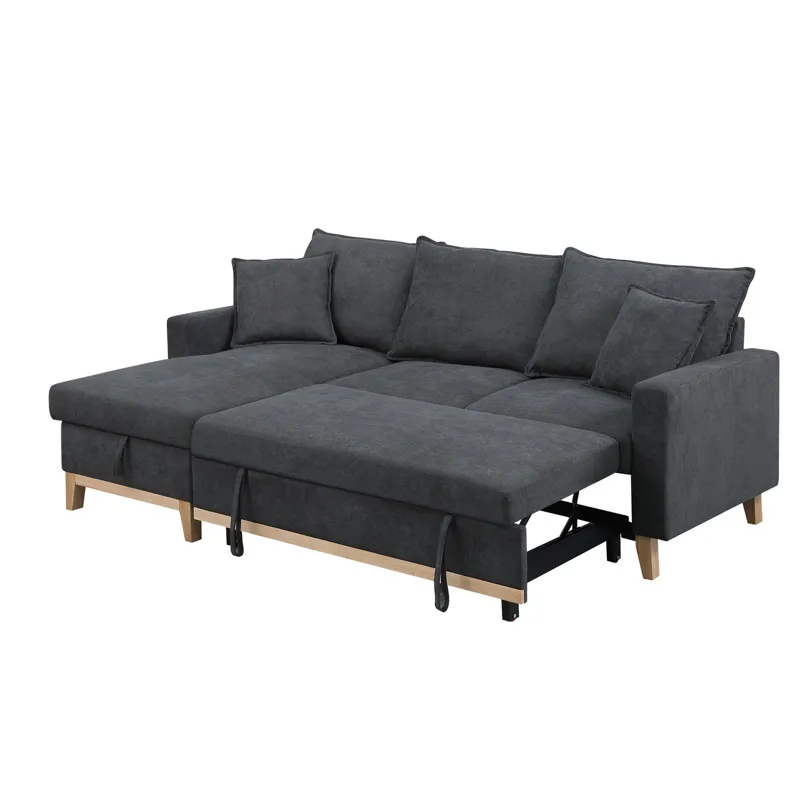 Colton - 84.Woven Reversible Sleeper Sectional Sofa With Storage Chaise - Dark Gray