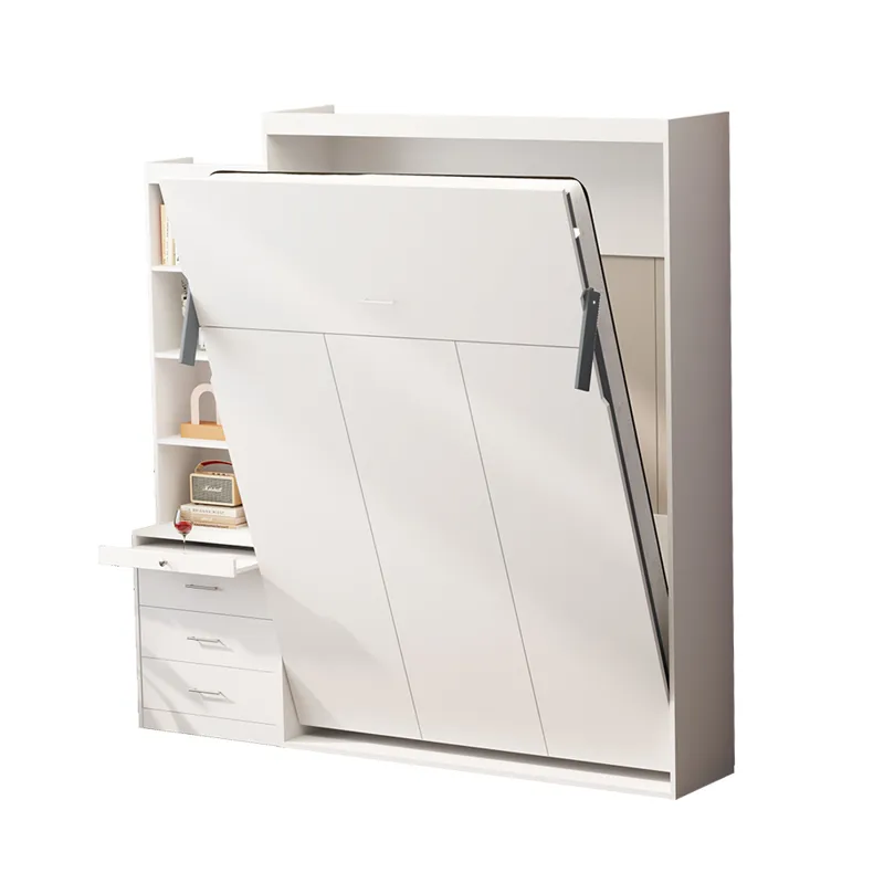 Morden Deisgn Full Size Vertical Murphy Bed With Shelf And Drawers For Bedroom Or Guestroom Wall Bed