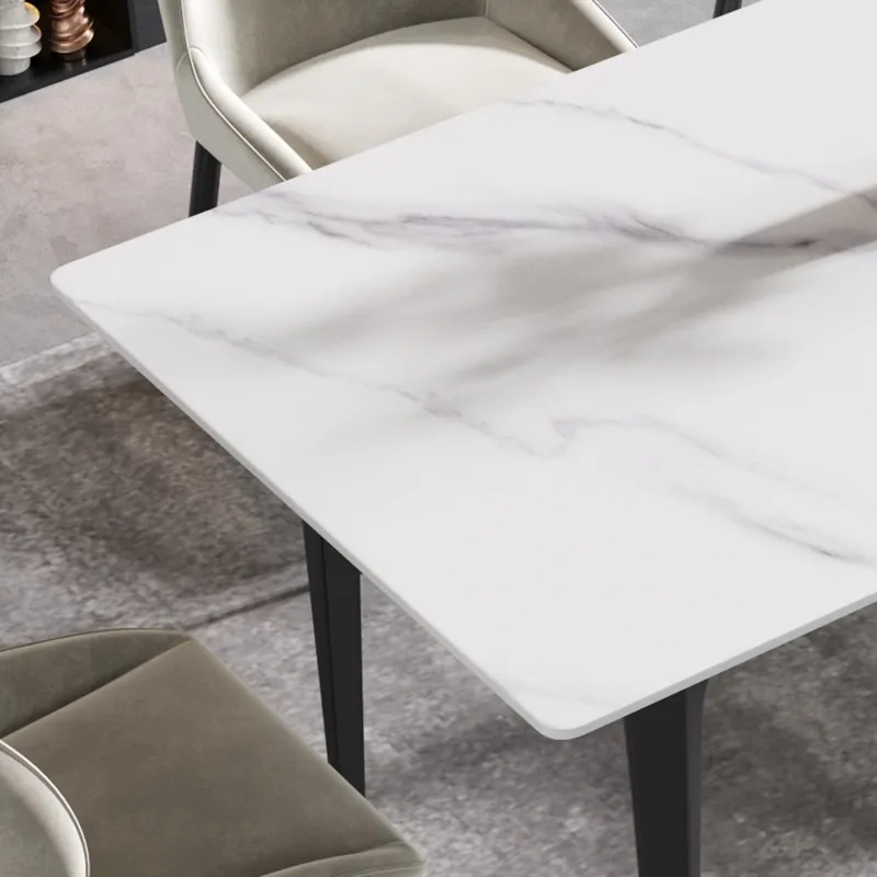 63\" Modern Artificial Stone White Straight Edge Black Metal Leg Dining Table, 6 People - White / Bl