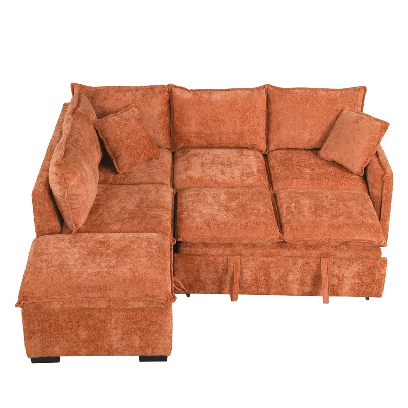 Convertible Sofa Bed Sectional Sofa Sleeper L-Shaped Sofa With A Storage Ottoman, Two Pillows, Two P