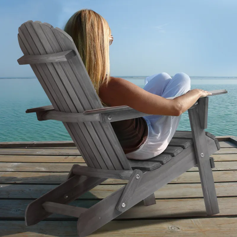 Wood Lounge Patio Chair For Garden Outdoor Wooden Folding Adirondack Chair (Set of 2) Solid Cedar Wo