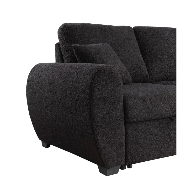 Veronica - Teddy Fleece Reversible Sleeper Sectional Sofa With Storage Chaise - Black