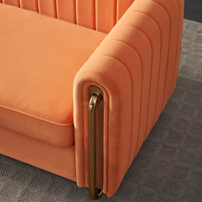 Contemporary Velvet Sofa Couch For Living Room - Orange