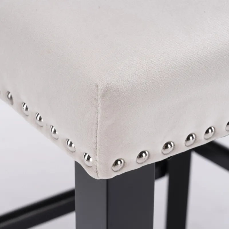 Contemporary Velvet Upholstered Wing-Back Barstools With Button Tufted Decoration And Wooden Legs, A