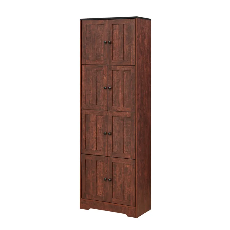 Tall Storage Cabinet With 8 Doors And 4 Shelves, Wall Storage Cabinet For Living Room, Kitchen, Offi
