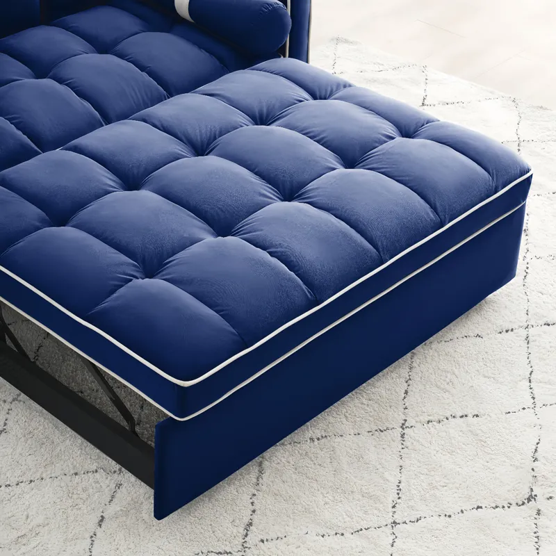 Modern Convertible Sleeper Sofa Couch With Pull Out Bed With Pillows & Side Pockets For Small Space,