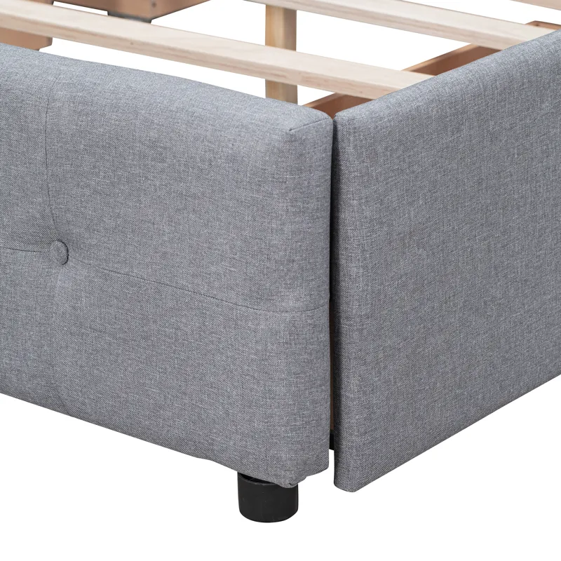 Queen Size Upholstered Platform Bed With Classic Headboard And 4 Drawers, No Box Spring Needed - Lig