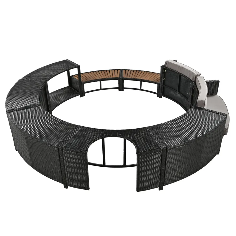 Spa Surround Spa Frame Patio Rattan Sofa Set With Storage Spaces, Mini Sofa And Comfortable Cushion 