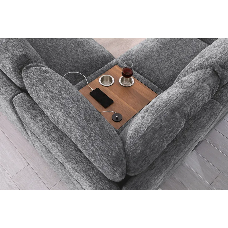 Celine - Chenille Fabric Corner Sectional Sofa With Right-Facing Chaise, Cupholders, And Charging Po