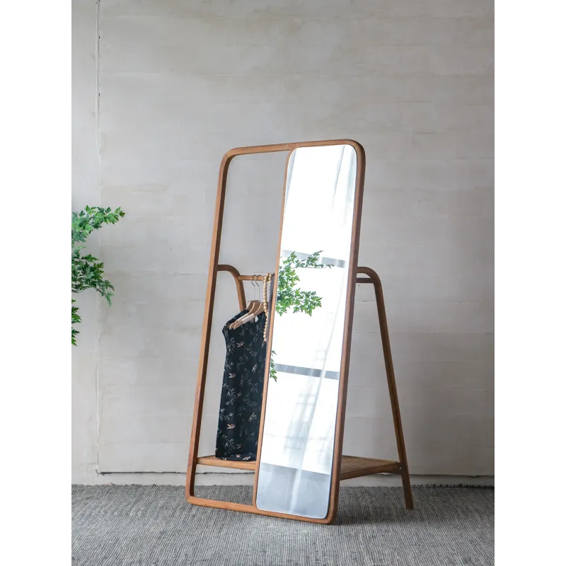 Clothes Hanger With Mirror, Large - Brown