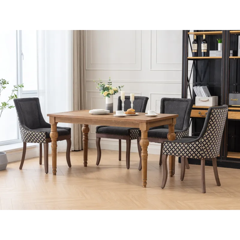 Ultra Side Dining Chair, Thickened Fabric Chairs With Neutrally Toned Solid Wood Legs, Bronze Nail H