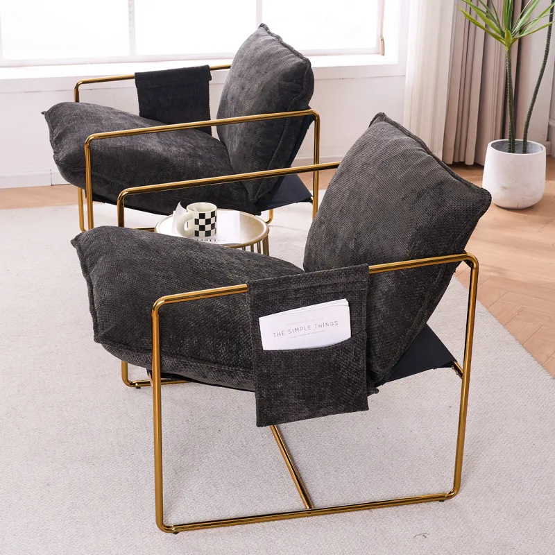 Upholstered Hanging Armchair With Arm Pocketsmetal Frame (Set of 2), Gold-Plated Craftsmanship, Crus