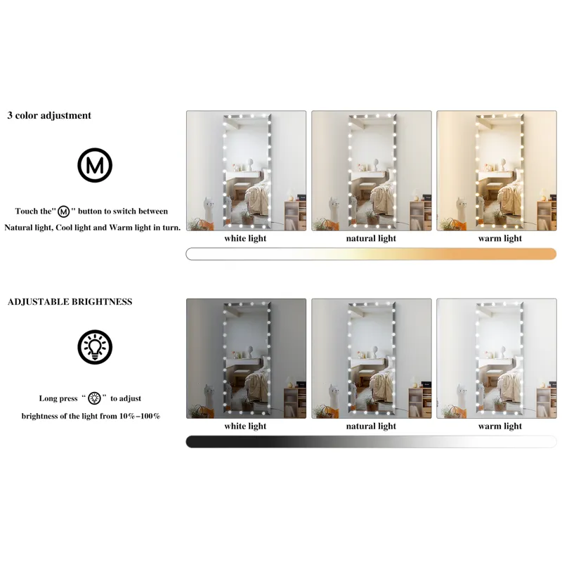 Hollywood - Full Length Mirror With Lights Oversized Full Body Vanity Mirror With 3 Color Modes Ligh