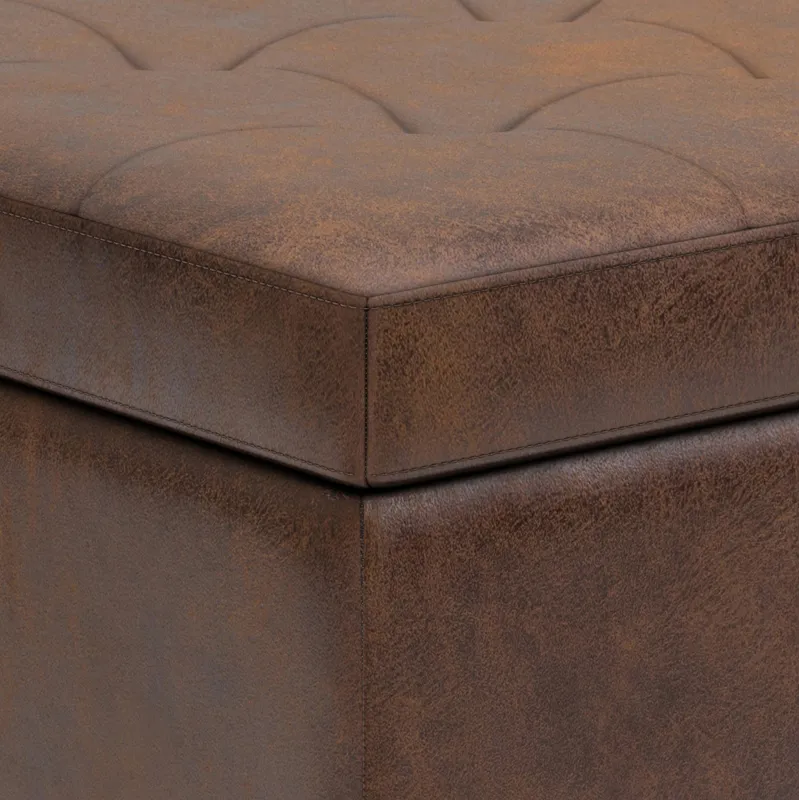 Shay - Mid Century Small Coffee Table Storage Ottoman - Distressed Chestnut Brown