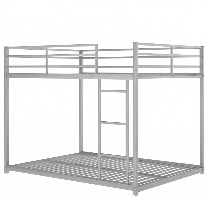 Full Over Full Metal Bunk Bed, Low Bunk Bed With Ladder - Silver
