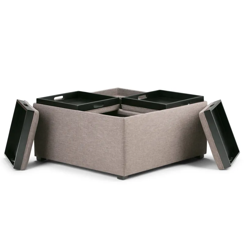 Avalon - Square Coffee Table Storage Ottoman - Fawn Brown