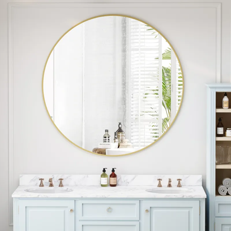 Wall Mirror Circular Mirror Metal Framed Mirror Round Vanity Mirror Dressing Mirror, For Bathroom, L
