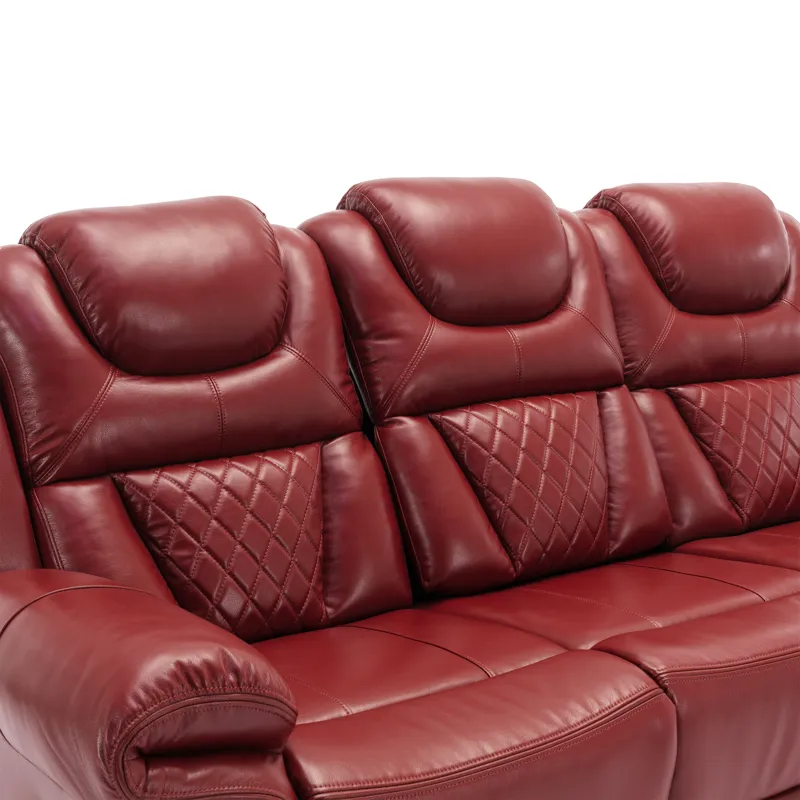 Home Theater Seating Manual Recliner Chair With Center Console And Led Light Strip For Living Room -