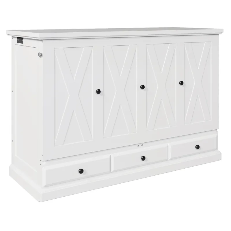 Queen Solid Pine Murphy Bed Chest Cube Cabinet Bed With Charging Station And Large Storage Drawer Fo