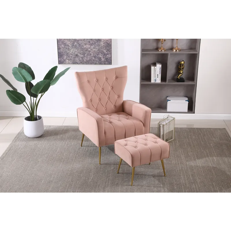 Modern Accent Chair With Ottoman, Comfy Armchair For Living Room, Bedroom, Apartment, Office - Pink